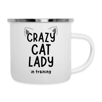 Verrückte Katzendame im Training | Lustiges Frauen-T-Shirt - Emaille-Tasse - Weiß - Rechts