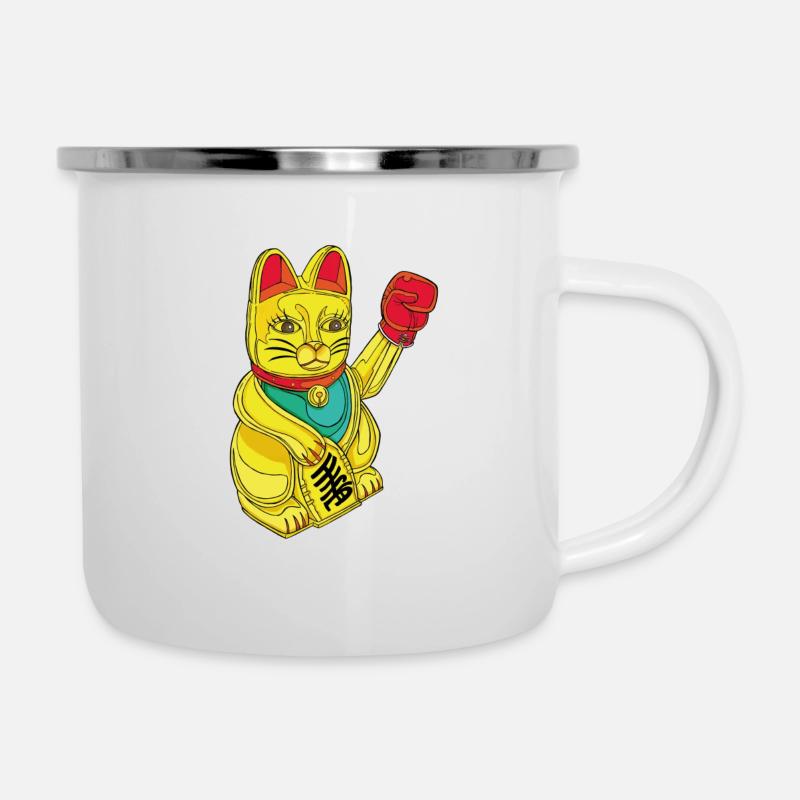 CHAT BOXEUR - Tasse émaillée - blanc