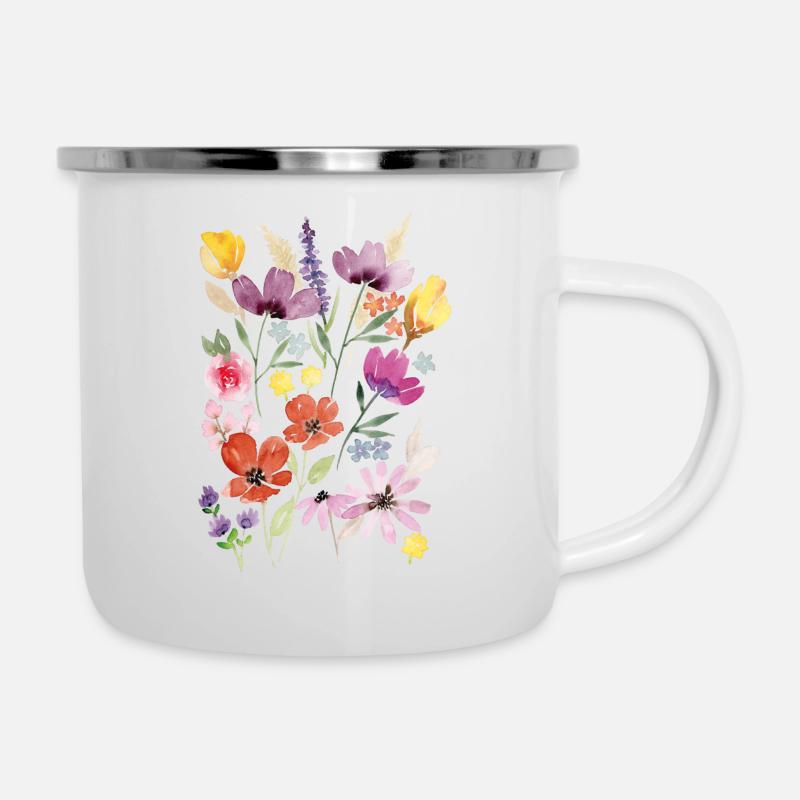 Sommerblumen - Emaille-Tasse - Weiß