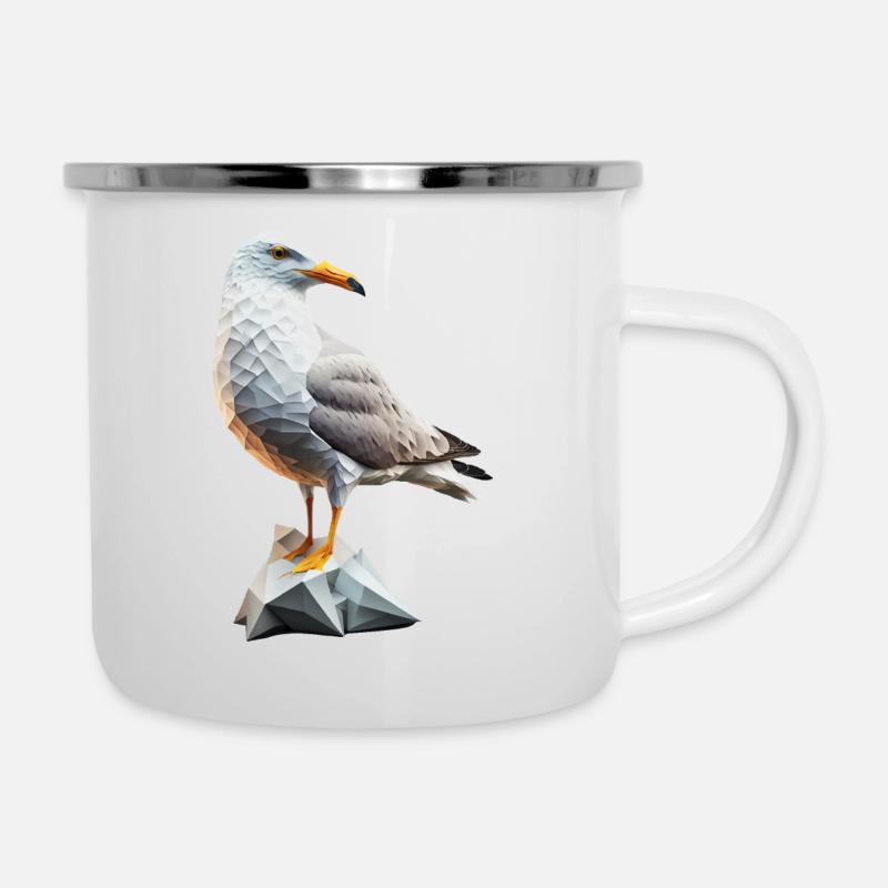 Möwe Seemöwe Polygon - Emaille-Tasse - Weiß