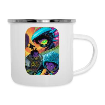 Dessin animé de science-fiction avec des extraterrestres et des astronautes - Tasse émaillée - blanc - Droite