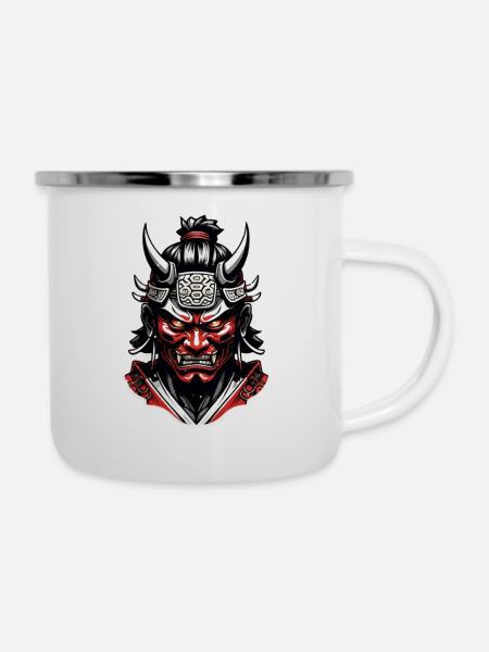 Samurai-Krieger - Japan - Dämon - Emaille-Tasse - Weiß