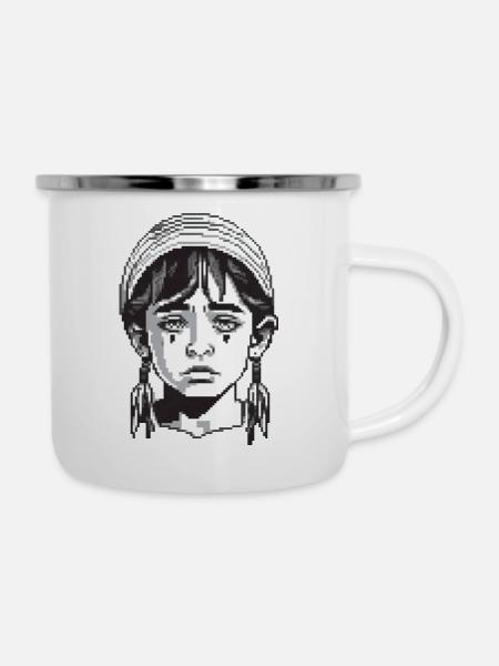 Weinendes Kind - Emaille-Tasse - Weiß