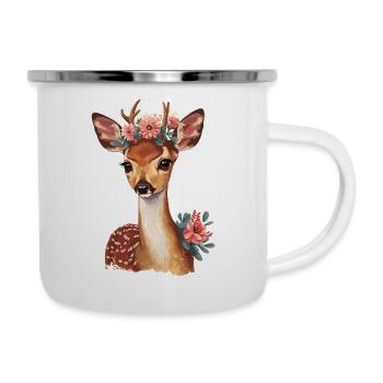 Cute deer with a flower wreath - Camper Mug - white - Right