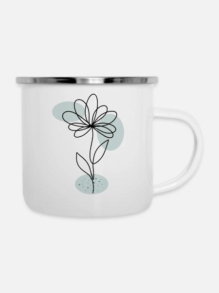 Blume Boho moderne Kunst - Emaille-Tasse - Weiß