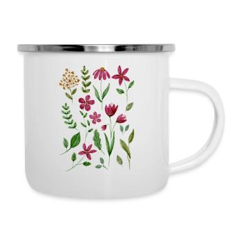 Blumen-Muster Floral pink grün - Emaille-Tasse - Weiß - Rechts