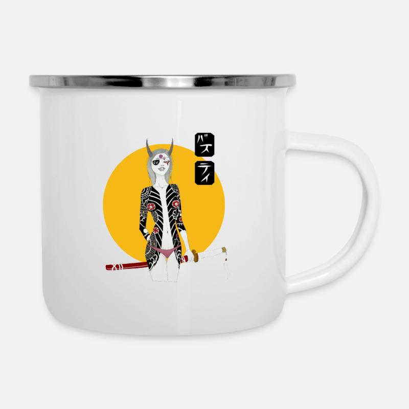 Oni Samurai - Emaille-Tasse - Weiß