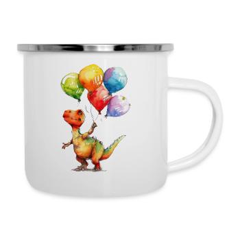 Dinosaure avec des ballons colorés - Tasse émaillée - blanc - Droite