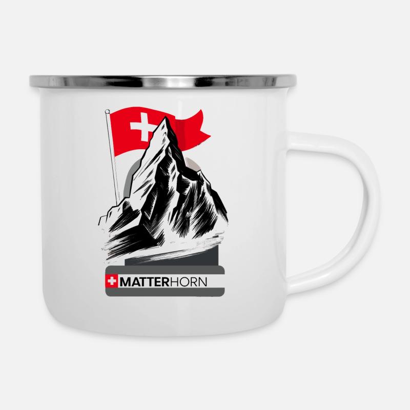 Cervin avec drapeau suisse – Bergdesign Cool - Tasse émaillée - blanc