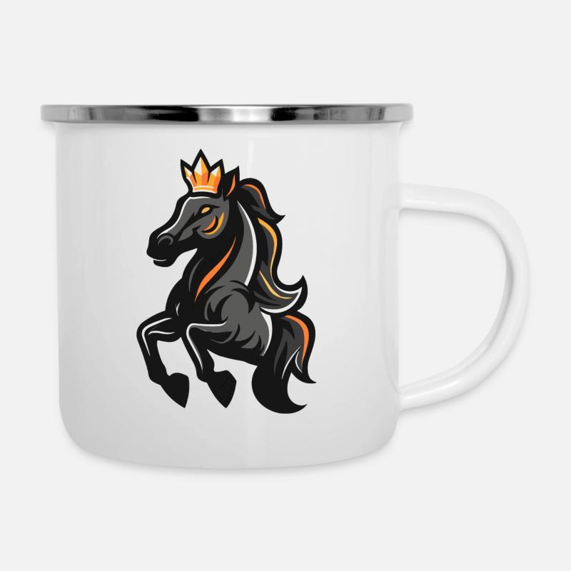Pferd Cartoon Krone - Emaille-Tasse - Weiß
