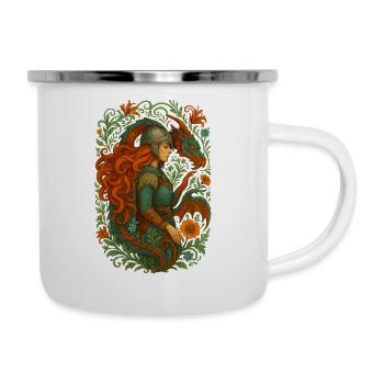 Wikingerin & Drache – Mystisches Nordland - Emaille-Tasse - Weiß - Rechts