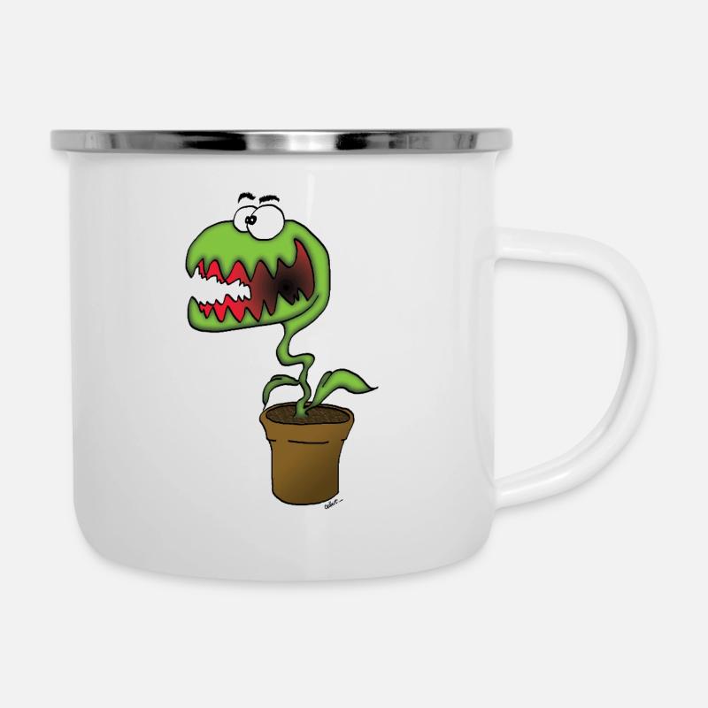 Topfpflanzen-Monster - Emaille-Tasse - Weiß