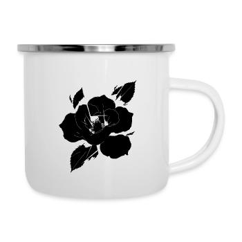 Fragmentierte schwarze Rose - Emaille-Tasse - Weiß - Rechts