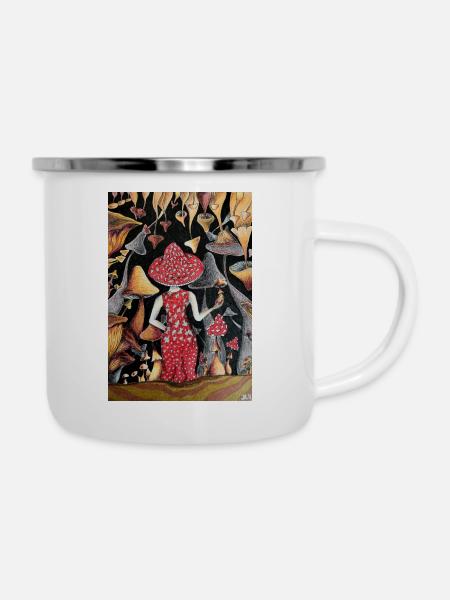 Mushroom Lady - Emaille-Tasse - Weiß