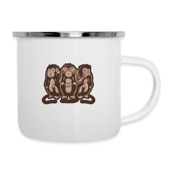 Drei weise Affen sprechen Hören & Sehen - Emaille-Tasse - Weiß - Rechts