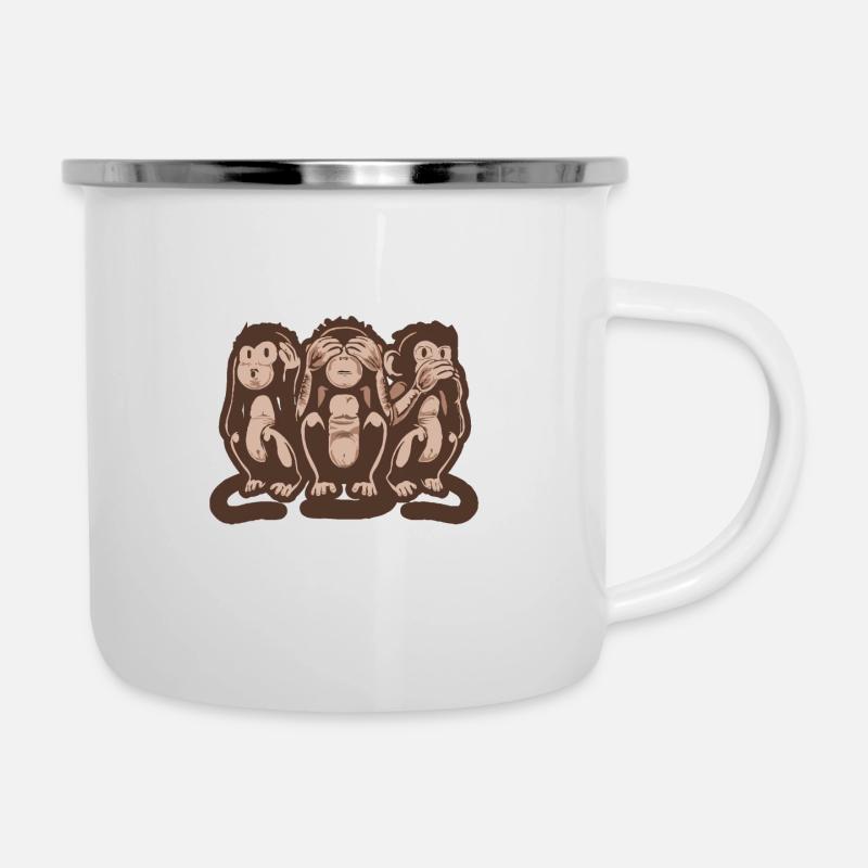Three wise monkeys speak Hear & See - Camper Mug - white
