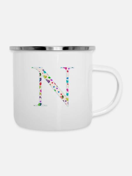 Personalisierbar Monogramm N Herzmuster - Emaille-Tasse - Weiß