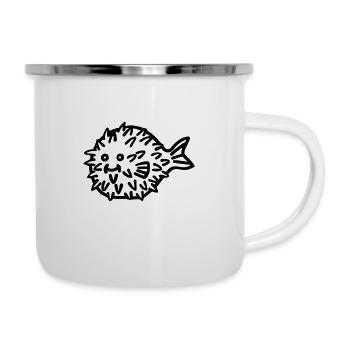 Kugelfisch - Emaille-Tasse - Weiß - Rechts