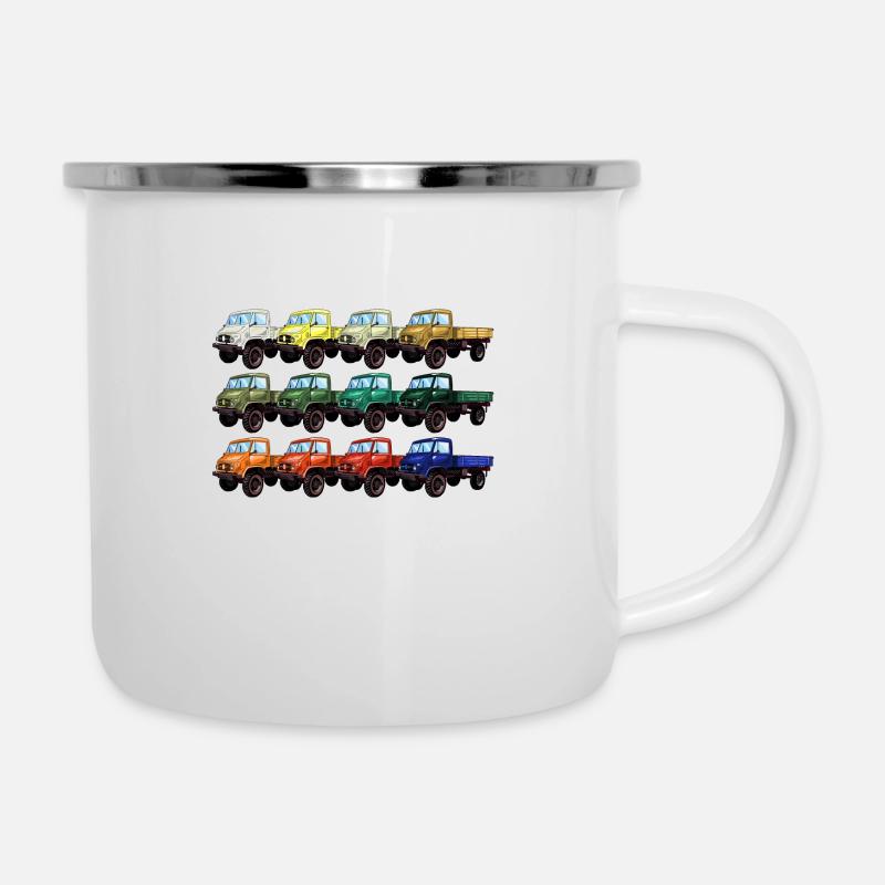 Farbpalette Unimog - Oldtimer - Regenbogen anders - Emaille-Tasse - Weiß