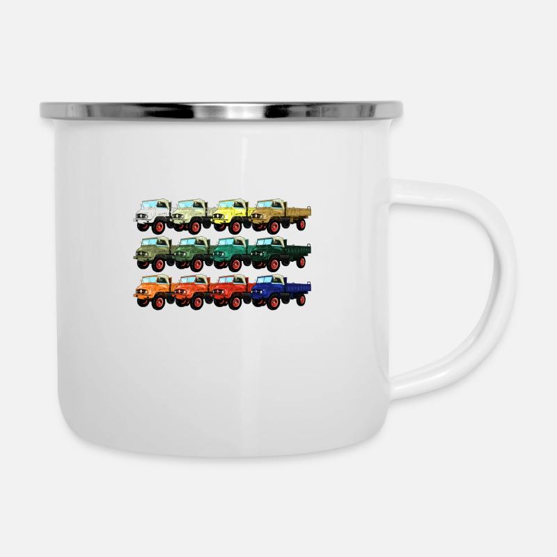 Farbpalette Unimog - Oldtimer - Regenbogen anders - Emaille-Tasse - Weiß