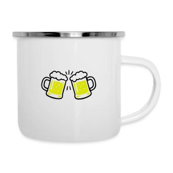 Bier Anstossen Prost - Emaille-Tasse - Weiß - Rechts