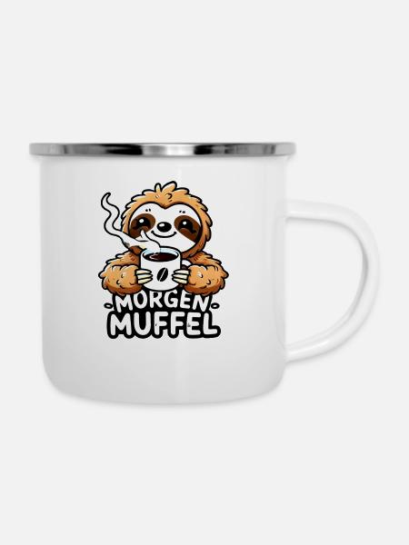 Morgenmuffel - Emaille-Tasse - Weiß
