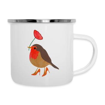 Robin with poppy - Camper Mug - white - Right