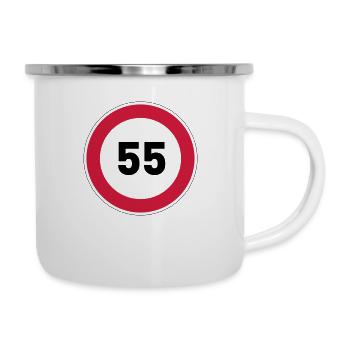 55, 55. Geburtstag - Emaille-Tasse - Weiß - Rechts