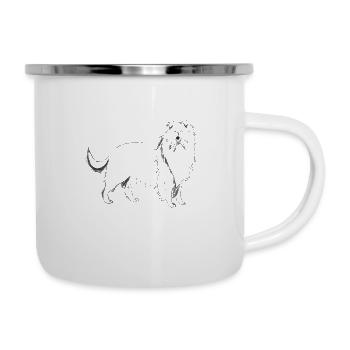 Chien Colley à poils long - Tasse émaillée - blanc - Droite