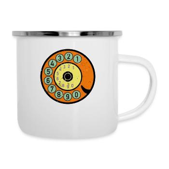 bunte Wählscheibe Vintage Retro Telefon Nostalgie - Emaille-Tasse - Weiß - Rechts