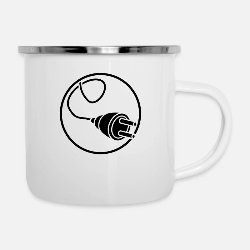 kreis rund logo anschliessen anschluss kabel steck - Emaille-Tasse - Weiß