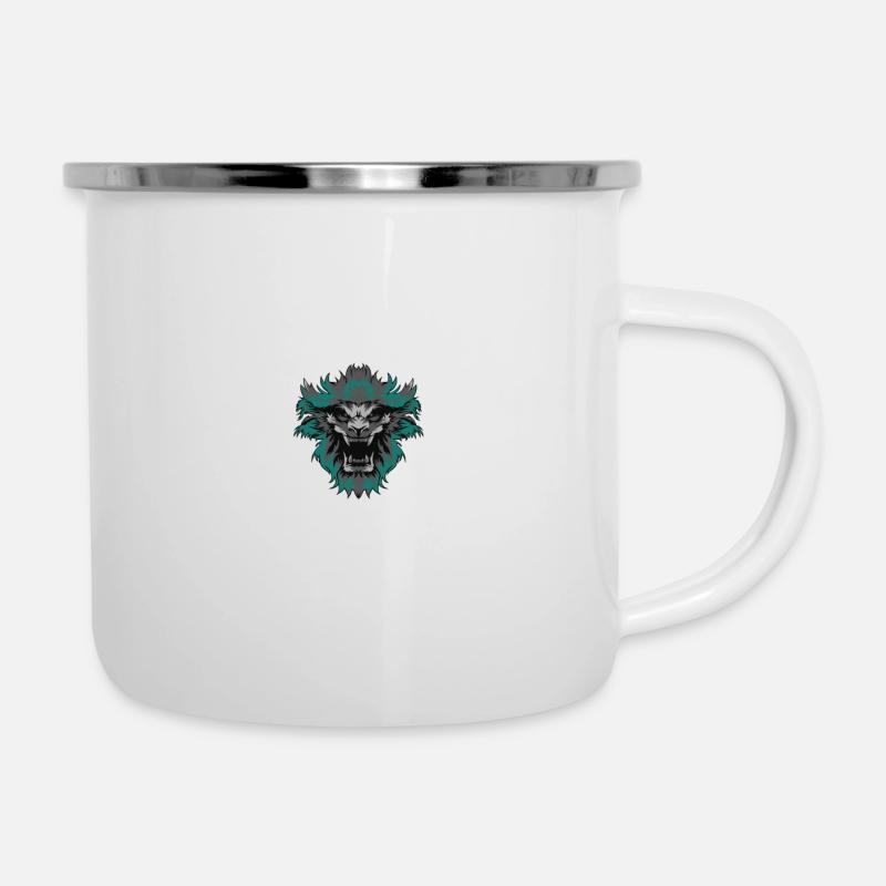 Brüllender Löwe - Emaille-Tasse - Weiß