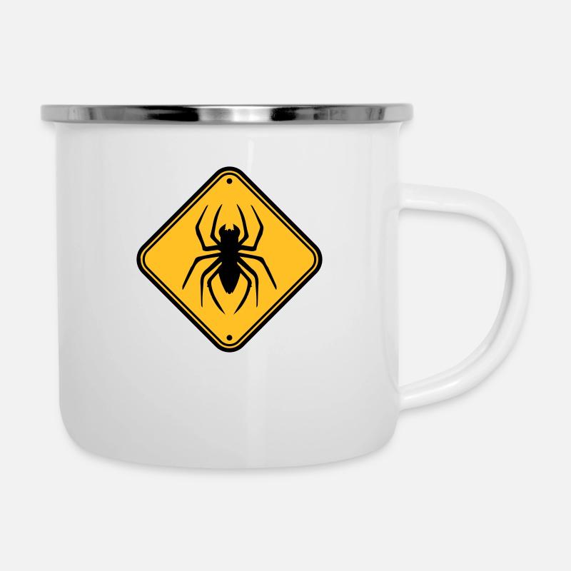 schild warnung vorsicht gefahr achtung zone spinne - Emaille-Tasse - Weiß