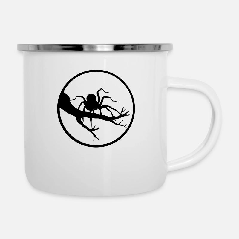 nacht mond abend rund kreis ast baum sonne spinne - Emaille-Tasse - Weiß