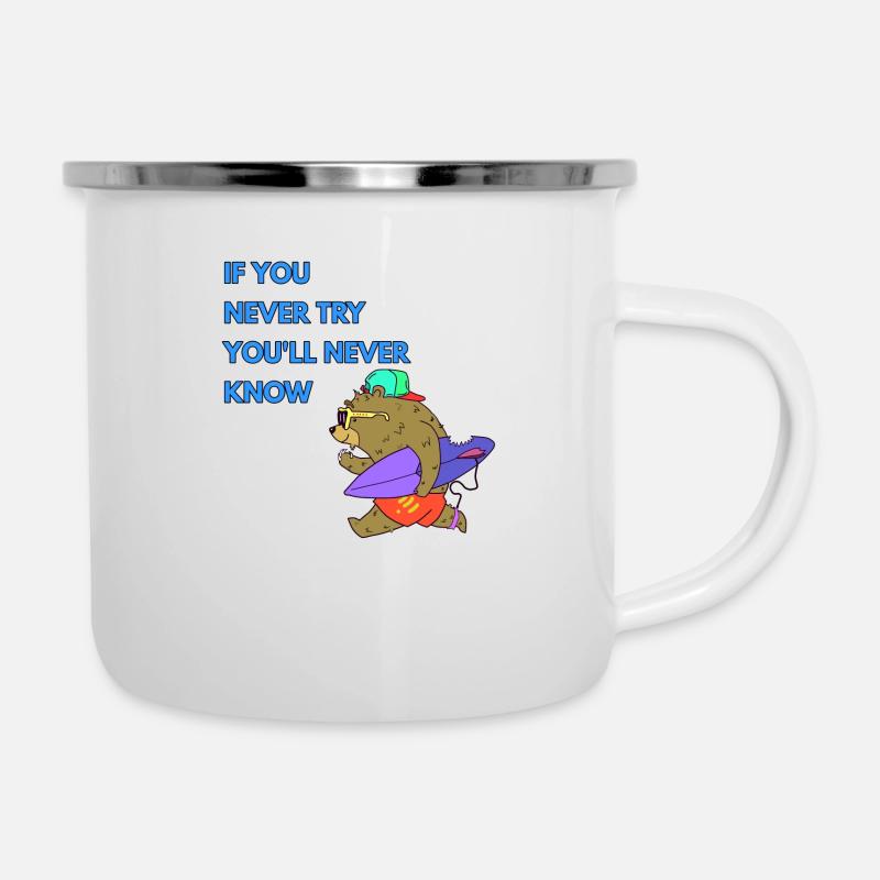 Cool Surfer Bär mit Surfbrett versucht sein Glück - Emaille-Tasse - Weiß