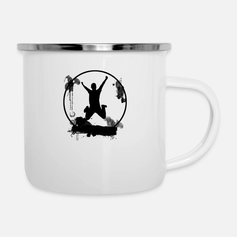 Lebensfreude Jubeln Joy Schwarz - Emaille-Tasse - Weiß