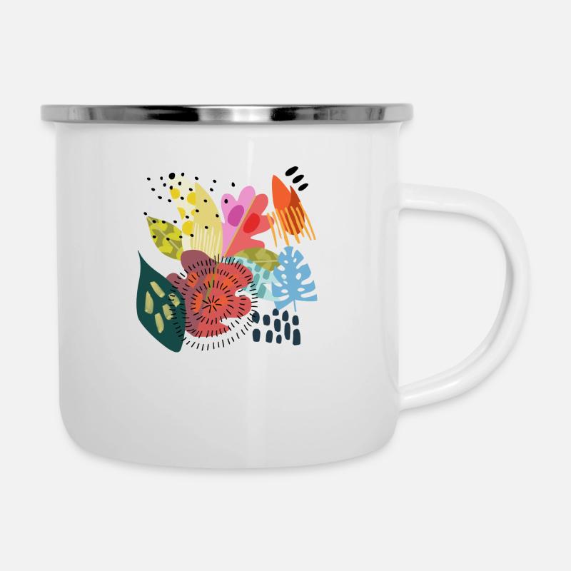 Blaetter Minimalistisch - Emaille-Tasse - Weiß