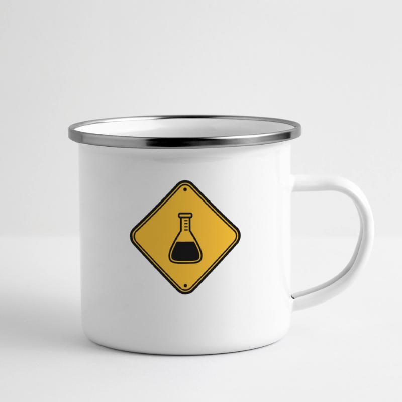 caution science shield note caution flues Camper Mug