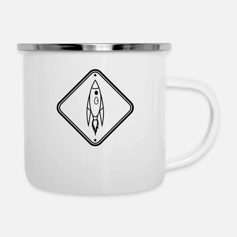 Schild Hinweis Rakete - Emaille-Tasse - Weiß