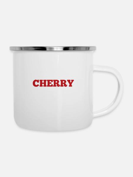 Kirsche - Emaille-Tasse - Weiß