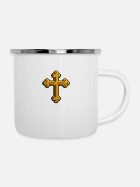 Orthodoxes Kreuz - Emaille-Tasse - Weiß