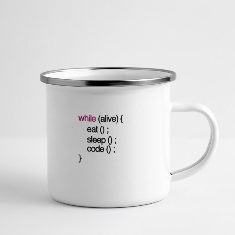 while alive code Informatiker programming coding Emaille-Tasse