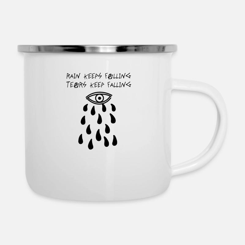 Rain Keeps Falling (Schwarz) - Emaille-Tasse - Weiß
