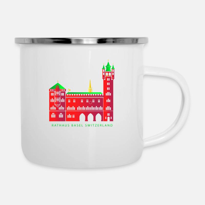 RATHAUS BASEL - Emaille-Tasse - Weiß