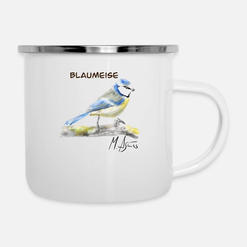 Blaumeise - Emaille-Tasse - Weiß