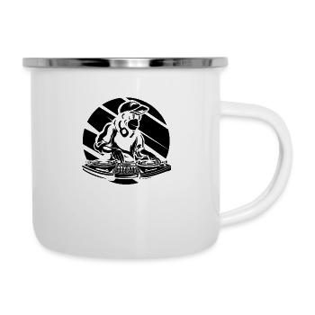 Cooler Affe Pavian Popo Pavianpopo Gorilla DJ - Emaille-Tasse - Weiß - Rechts