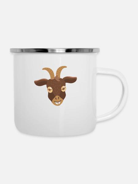 Ziegengesicht (Hand gezeichnet) - Emaille-Tasse - Weiß