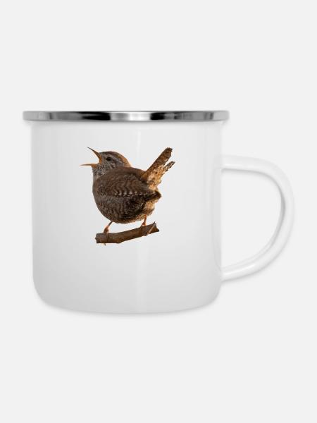 Zaunkönig - Emaille-Tasse - Weiß