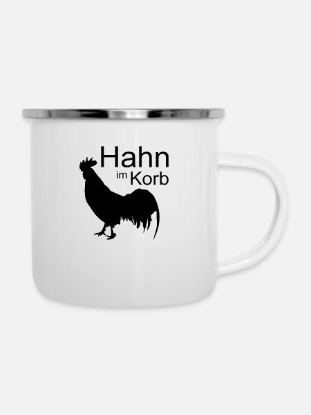 Hahn im Korb - Emaille-Tasse - Weiß