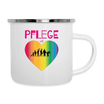 Pflege mit Herz Krankenhaus Pflegeheim Evolution - Emaille-Tasse - Weiß - Rechts